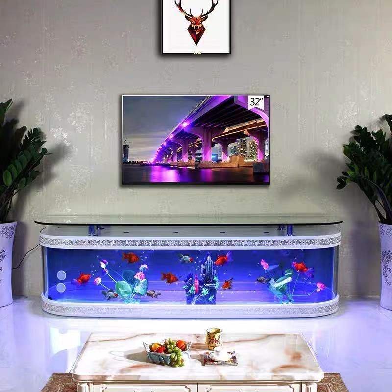 Customized large transparent cube Acrylic aquarium fish tank Glass Bullet front TV stand table fish tank aquarium
