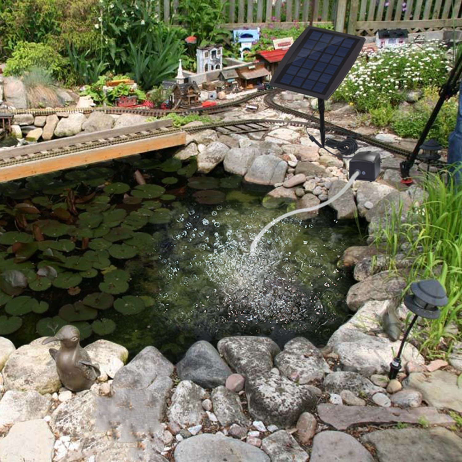 Solar oxygen fountain pump, solar water submersible pump kit, with aquarium oxygen pipe and bubble stone