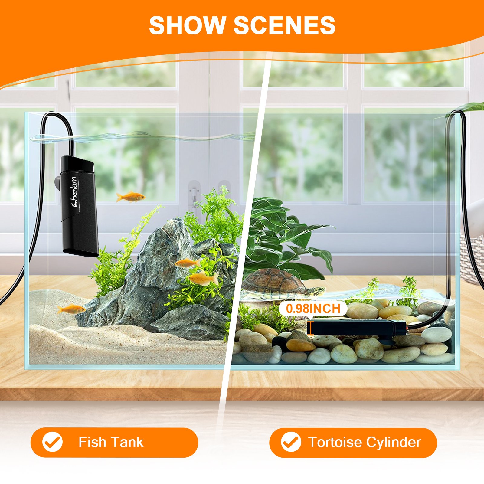 Cherlam Small Fish Tank Heater Shallow Water Turtle Tank Constant Temperature Heating Rod Factory Wholesale Aquarium Mini Heater