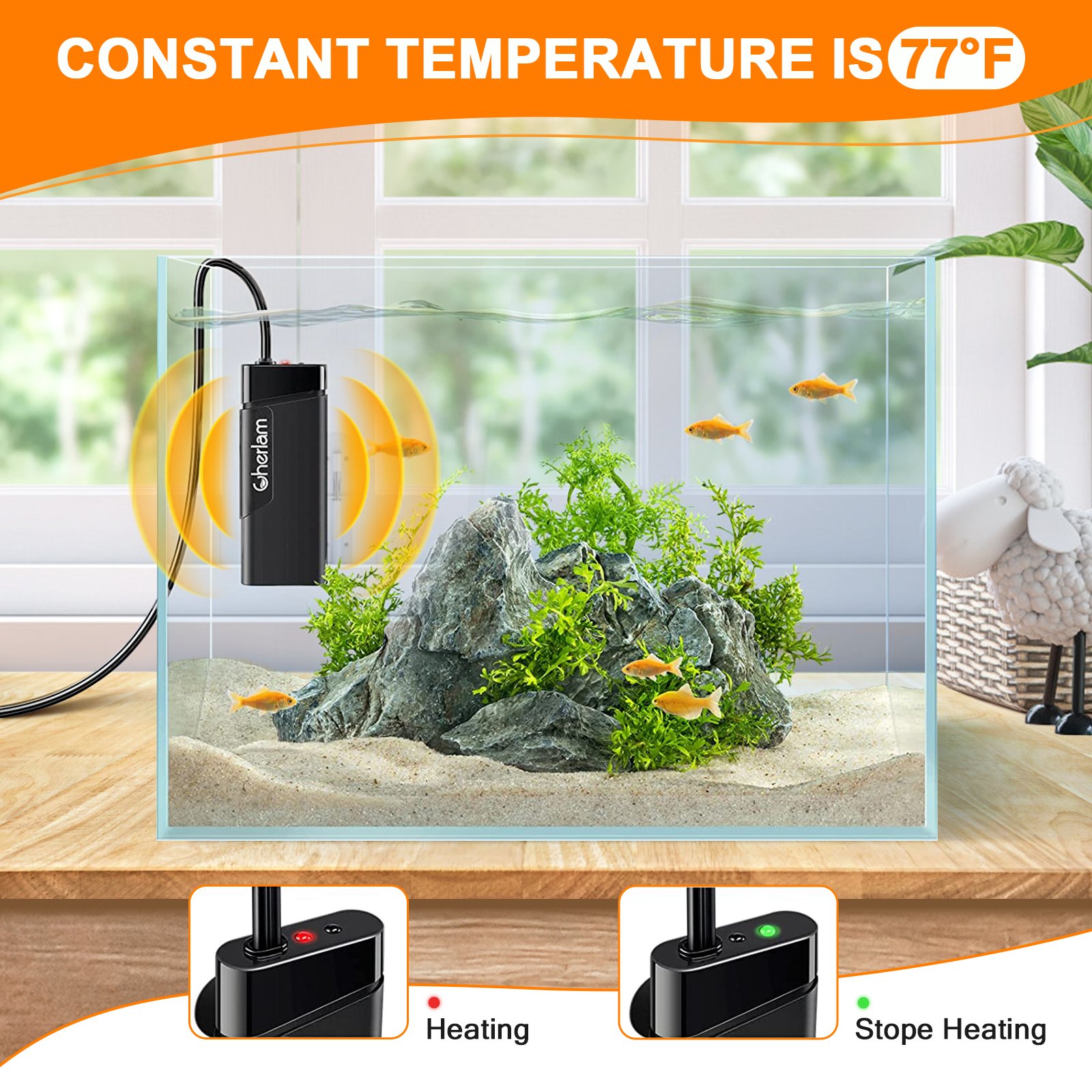 Cherlam Small Fish Tank Heater Shallow Water Turtle Tank Constant Temperature Heating Rod Factory Wholesale Aquarium Mini Heater