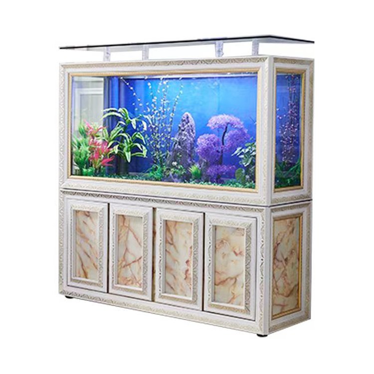 Customized large glass fresh water fish tank marine aquarium with wooden cabinet