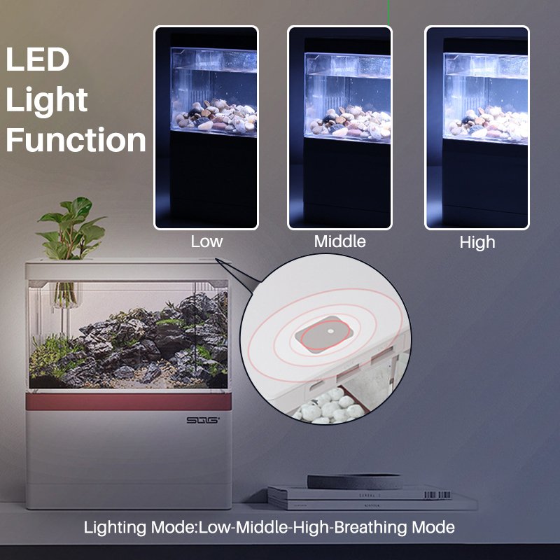 Self Cleaning MINI Acrylic Betta Fish Tank with LED Light Water Pump Filter Phone Stand Plastic Small Nano Fish Aquarium Tank
