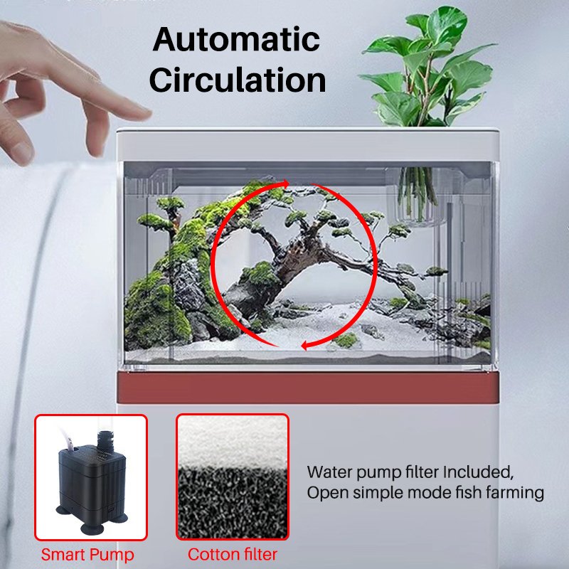 Self Cleaning MINI Acrylic Betta Fish Tank with LED Light Water Pump Filter Phone Stand Plastic Small Nano Fish Aquarium Tank