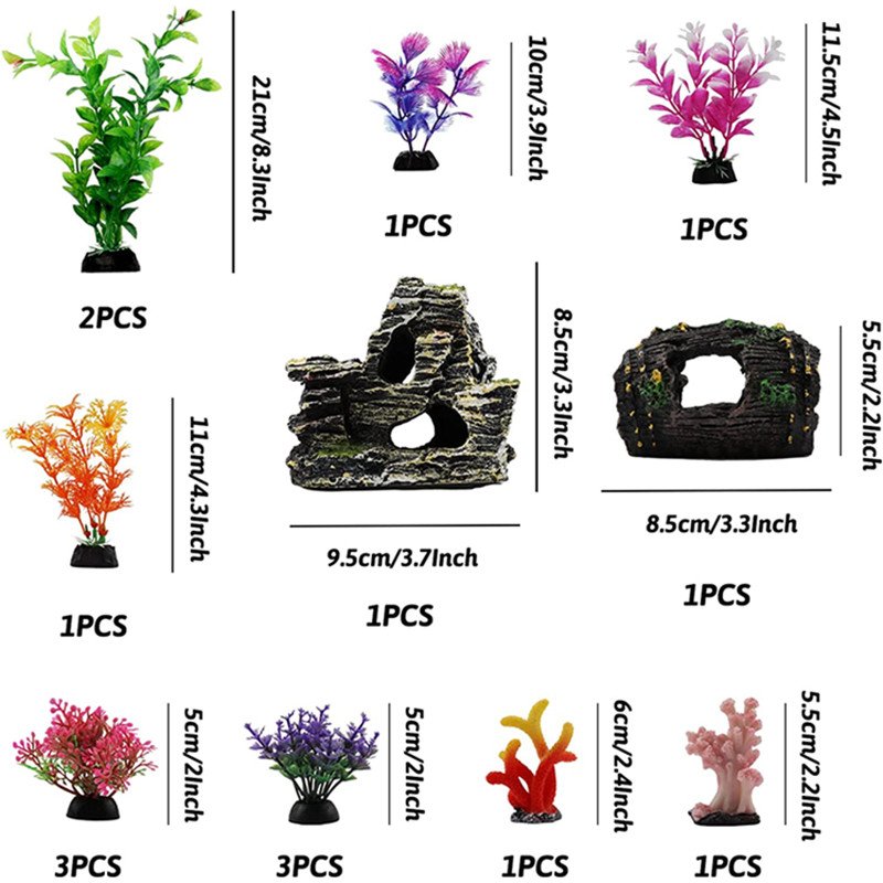 Factory 15 pieces set fish tank aquarium accessories decoration aquatic plants coral resin