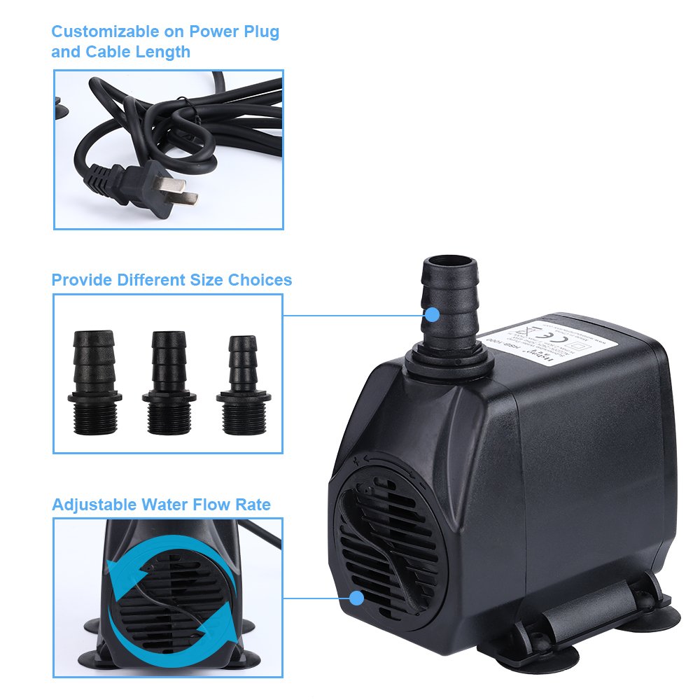 Pompe a eau Submersible Mini Pomp Aquarium 220L/H to 6000L/H pour Fontaines Exterieure pour Etang Fish Tank 2.5W to 130W Hsbao