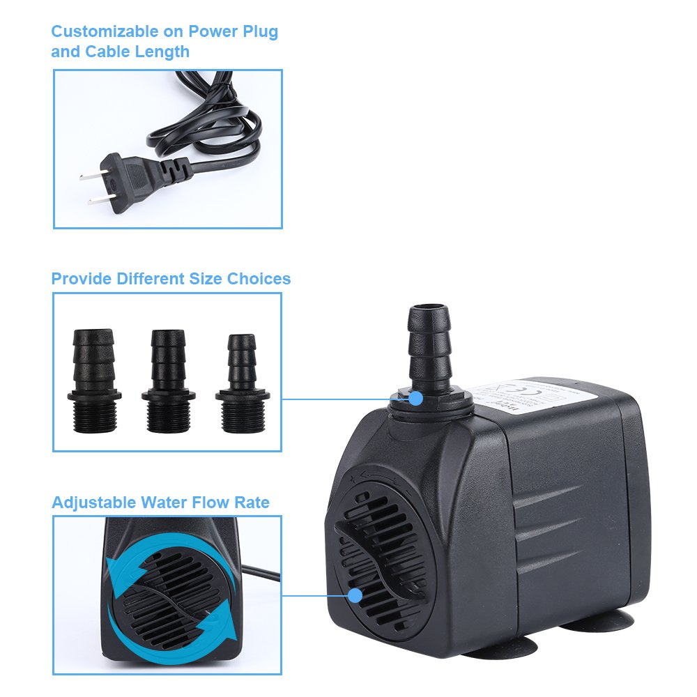 Pompe a eau Submersible Mini Pomp Aquarium 220L/H to 6000L/H pour Fontaines Exterieure pour Etang Fish Tank 2.5W to 130W Hsbao