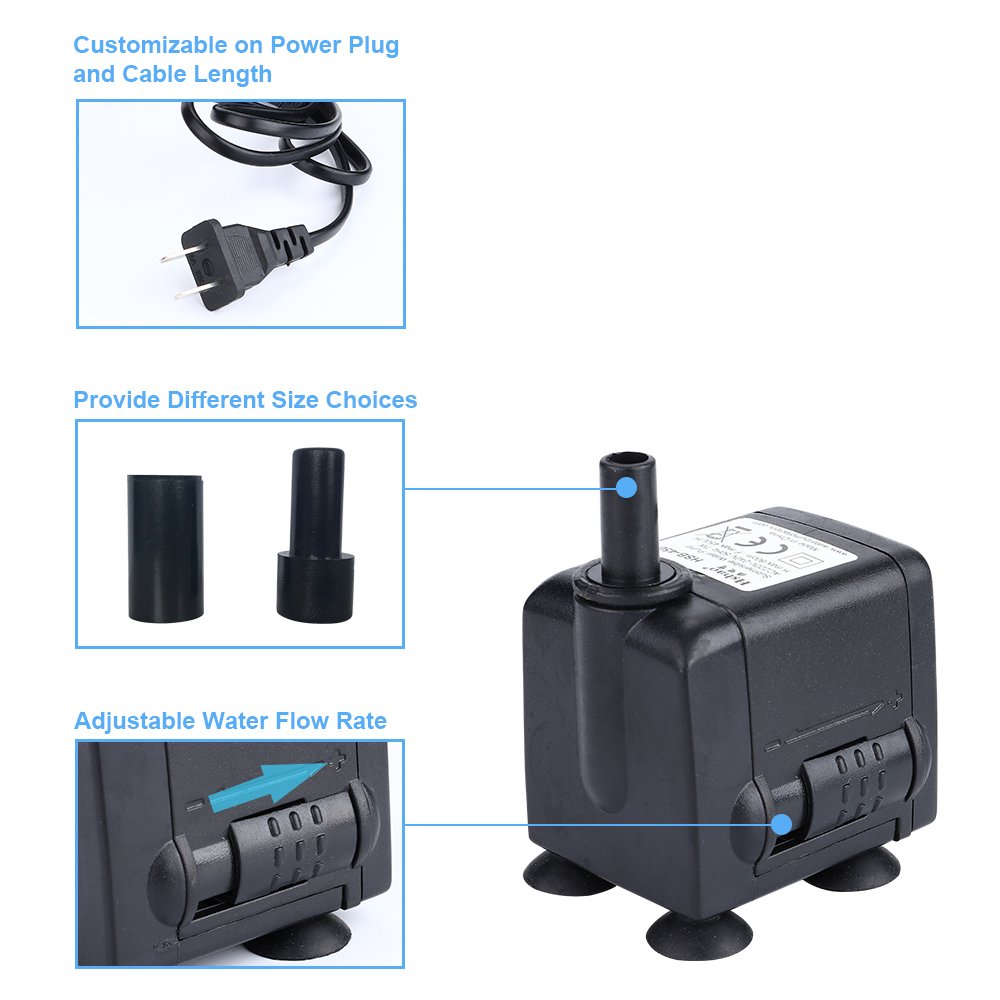 Pompe a eau Submersible Mini Pomp Aquarium 220L/H to 6000L/H pour Fontaines Exterieure pour Etang Fish Tank 2.5W to 130W Hsbao
