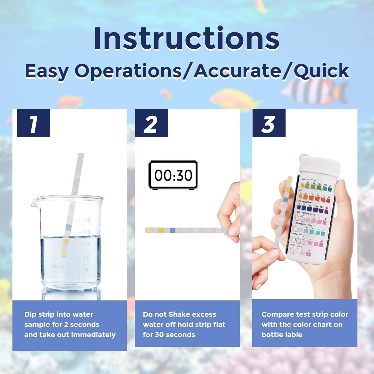 7 in 1 Aquarium Test Strips 100 Strips Fish Tank Water Quality Test Freshwater Saltwater Test Kit for