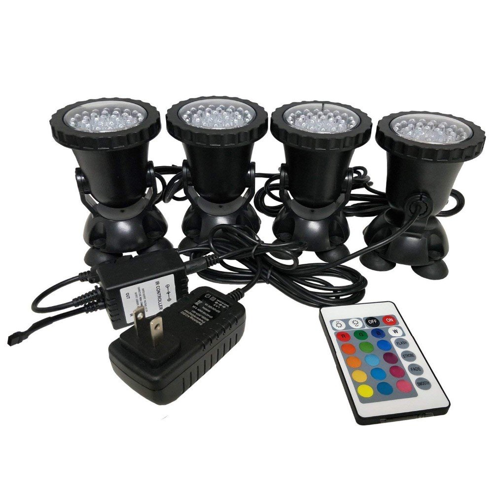 RGB Aquarium led pond light fish tank light underground spotlight ip68 underwater remote spotlights four heads (10W ) CE Rohs