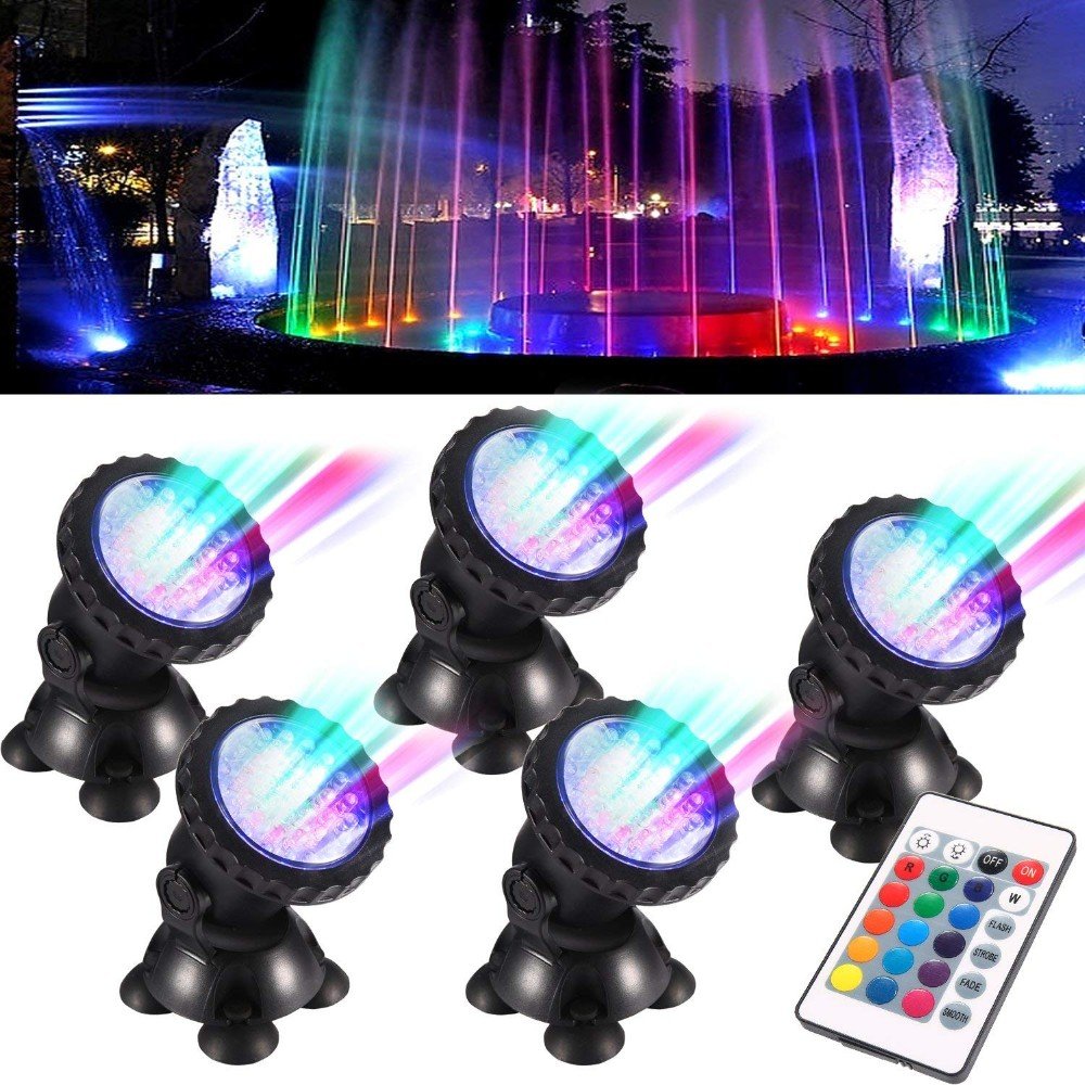 RGB Aquarium led pond light fish tank light underground spotlight ip68 underwater remote spotlights four heads (10W ) CE Rohs