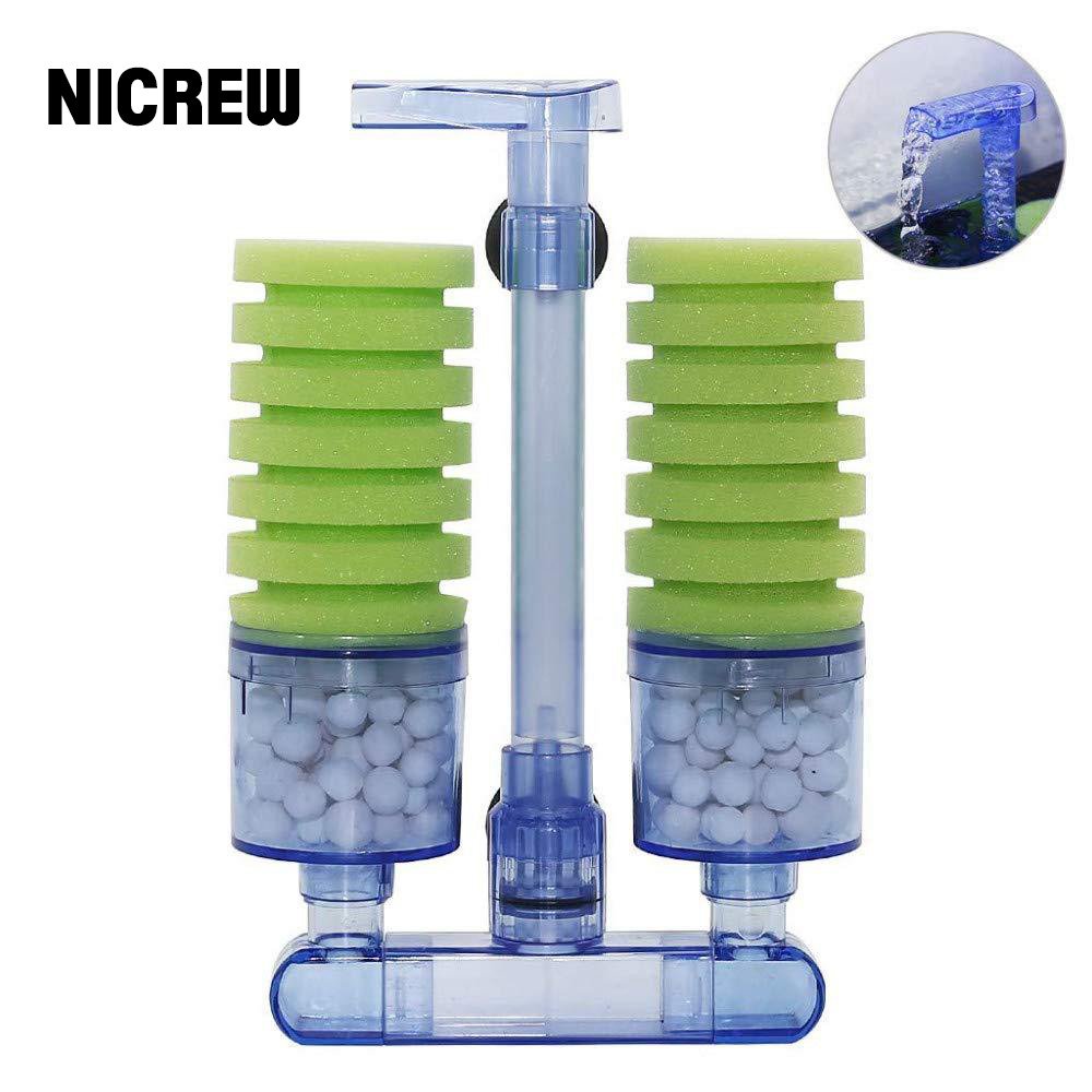 NICREW Aquarium Sponge Filter Ultra Quiet Fish Tank Biochemical Sponge Filter Air Pump Water Fall Double Foam Sponge Filters