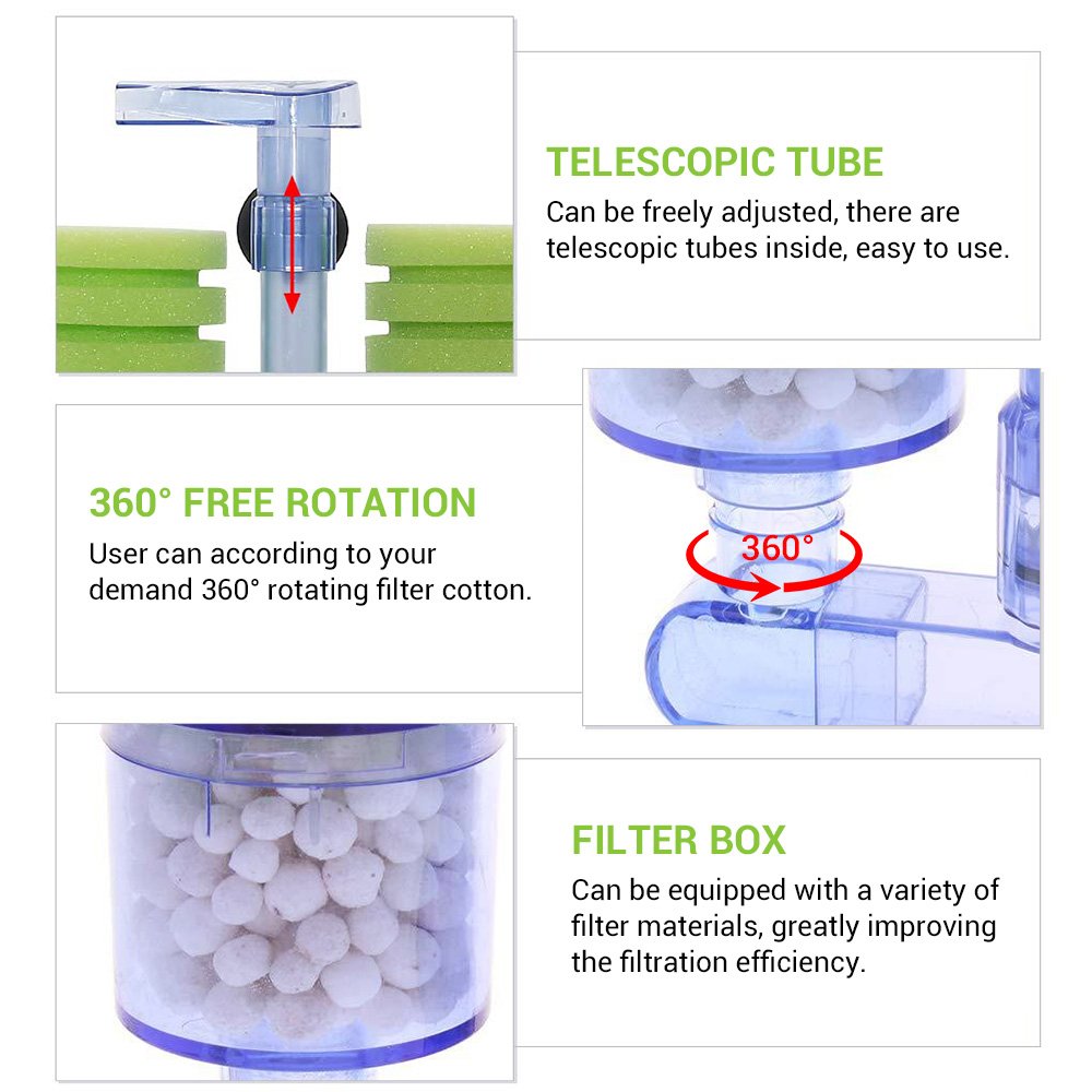 NICREW Aquarium Sponge Filter Ultra Quiet Fish Tank Biochemical Sponge Filter Air Pump Water Fall Double Foam Sponge Filters