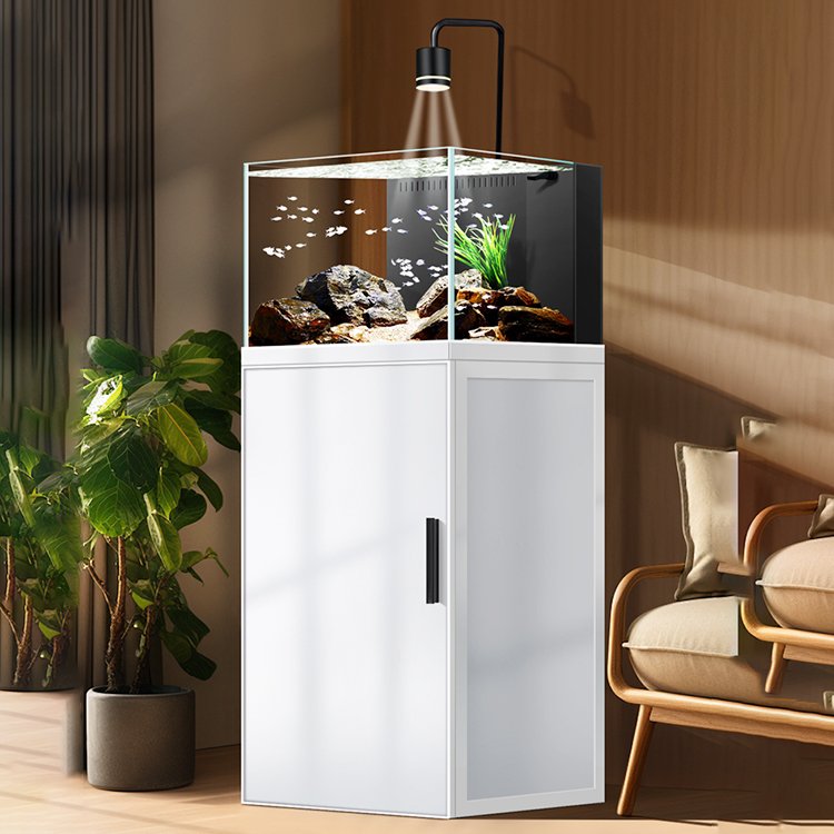 Factory Custom home decorative Large LED Ultra White Glass Fish Tank Aquariums with Stand Cabinet and Sump