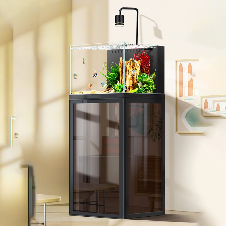 Factory Custom home decorative Large LED Ultra White Glass Fish Tank Aquariums with Stand Cabinet and Sump