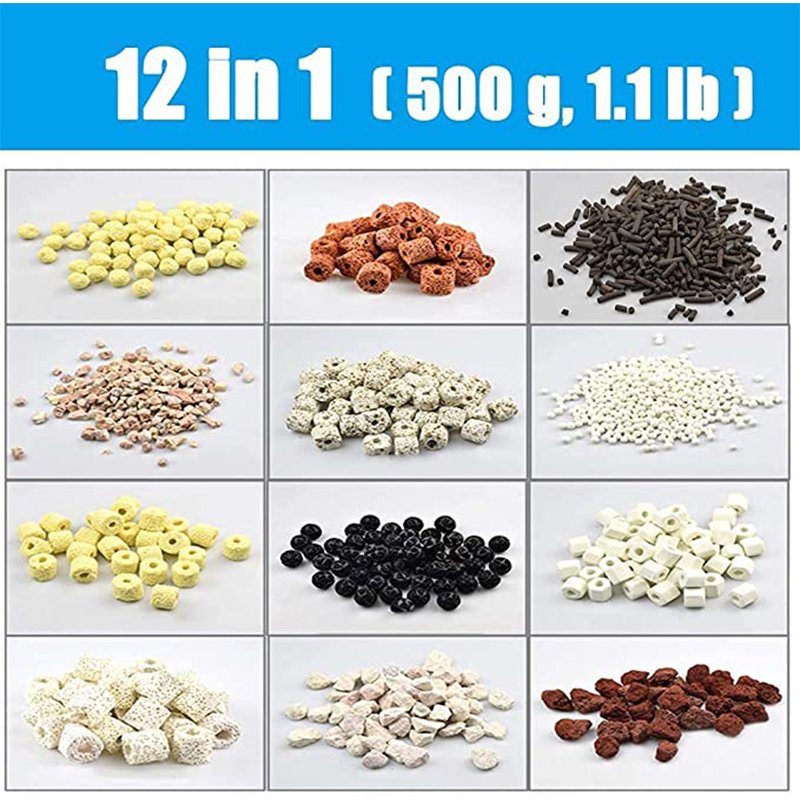 12in1 Aquarium Filter Bio Balls Filter Aquarium Activated Carbon Ceramic for Fish Tank Filter Media
