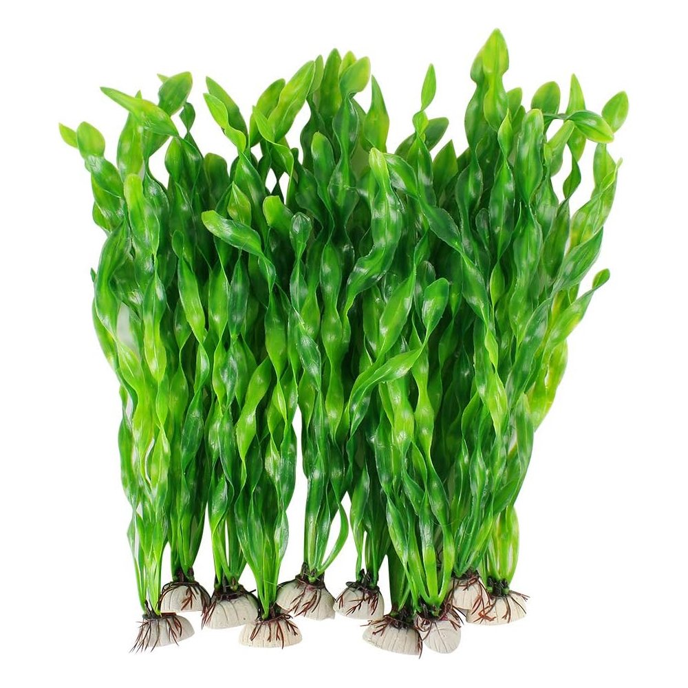 10pcs Green Fish Tank Decorations, Aquarium Decor Plastic Plants Artificial Seaweed Water Plants for Aquarium