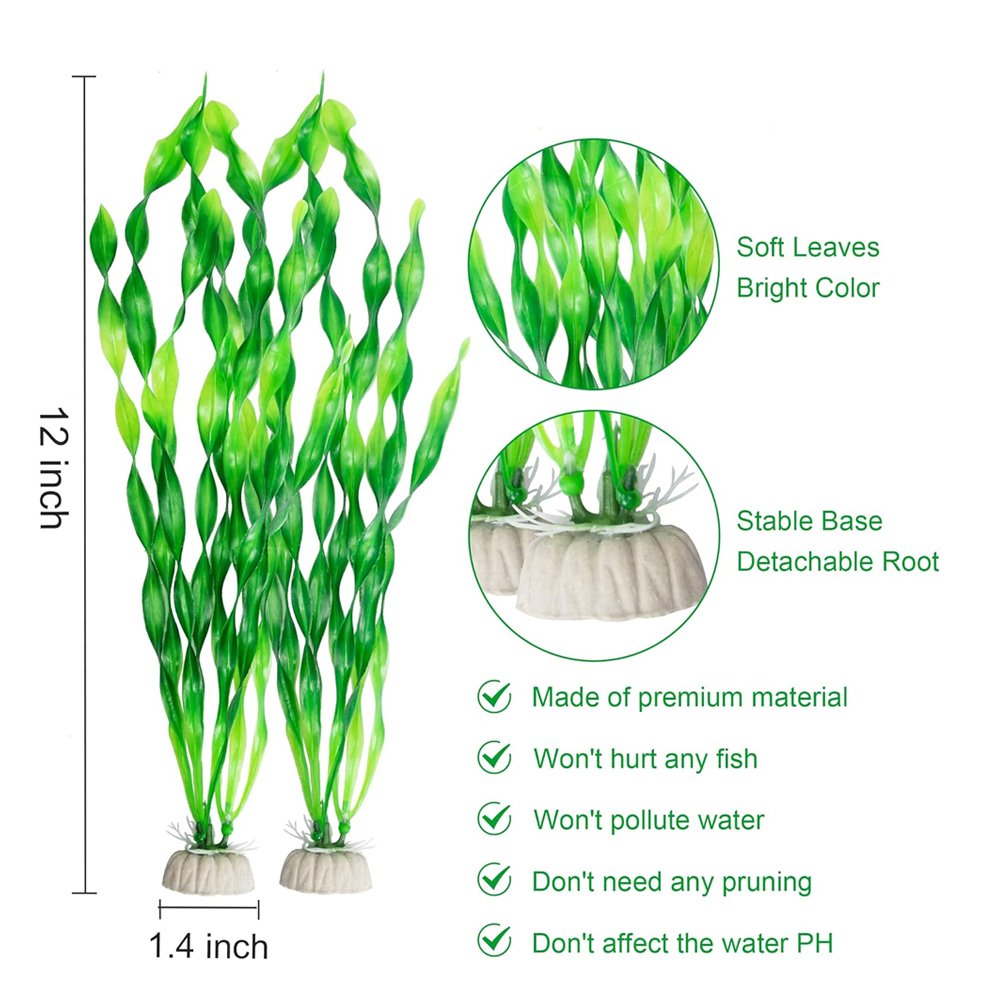 10pcs Green Fish Tank Decorations, Aquarium Decor Plastic Plants Artificial Seaweed Water Plants for Aquarium