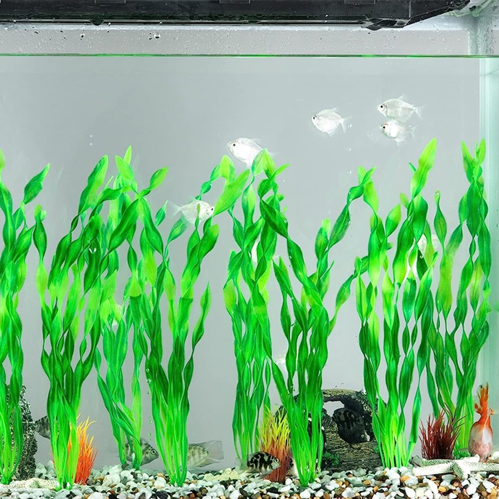 10pcs Green Fish Tank Decorations, Aquarium Decor Plastic Plants Artificial Seaweed Water Plants for Aquarium