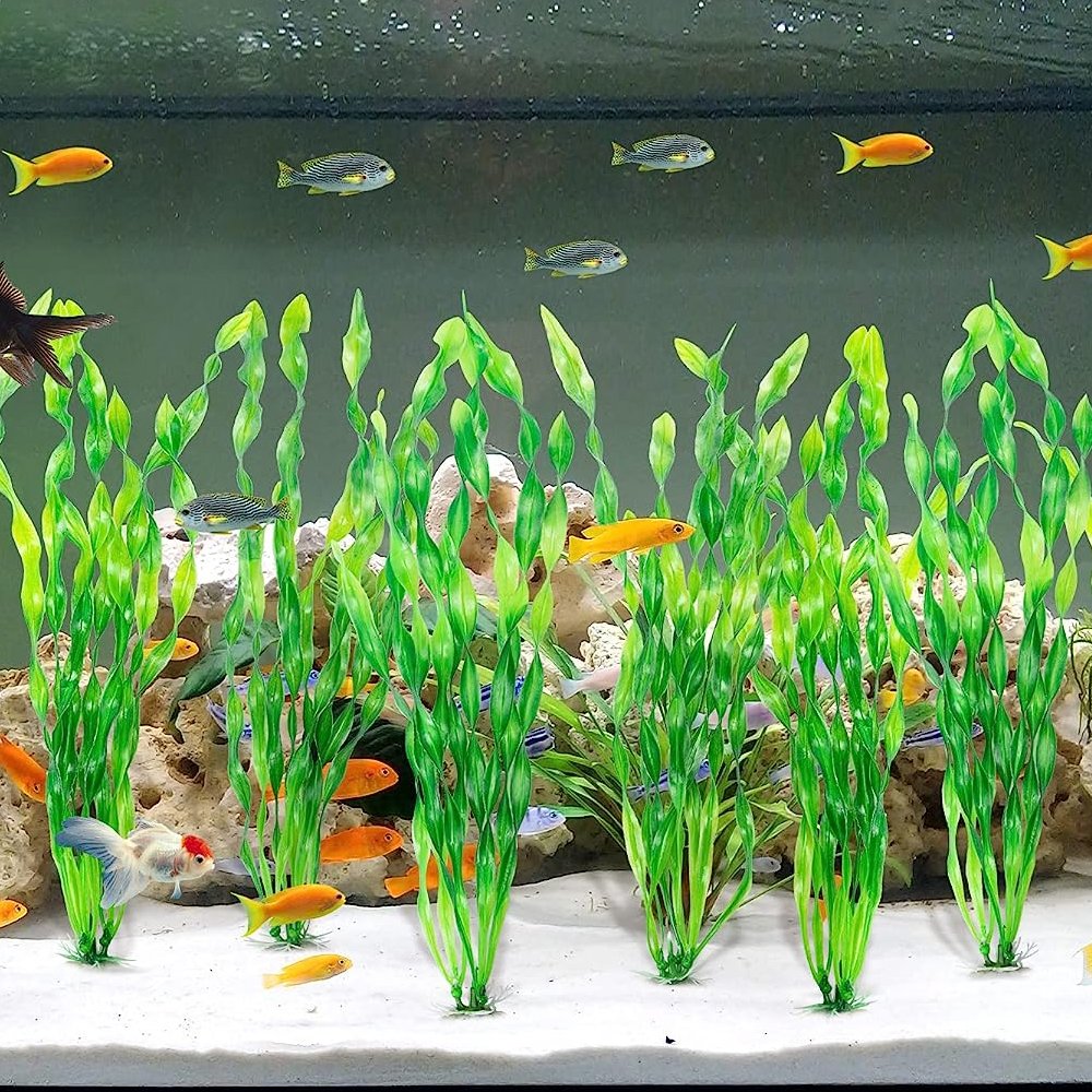 10pcs Green Fish Tank Decorations, Aquarium Decor Plastic Plants Artificial Seaweed Water Plants for Aquarium