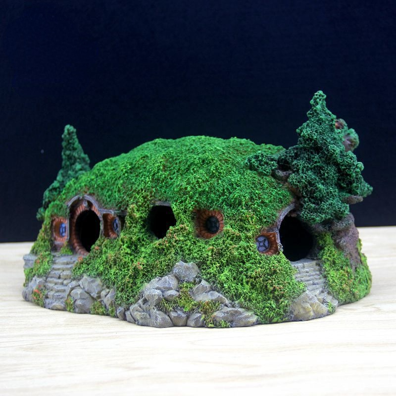 Aquarium Decoration Hobbit House Cave for Betta Hiding Reptile Hole House Shelter Fish Tank Ornament Rockery Landscaping