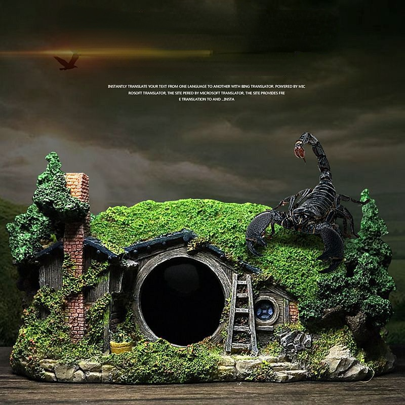 Aquarium Decoration Hobbit House Cave for Betta Hiding Reptile Hole House Shelter Fish Tank Ornament Rockery Landscaping