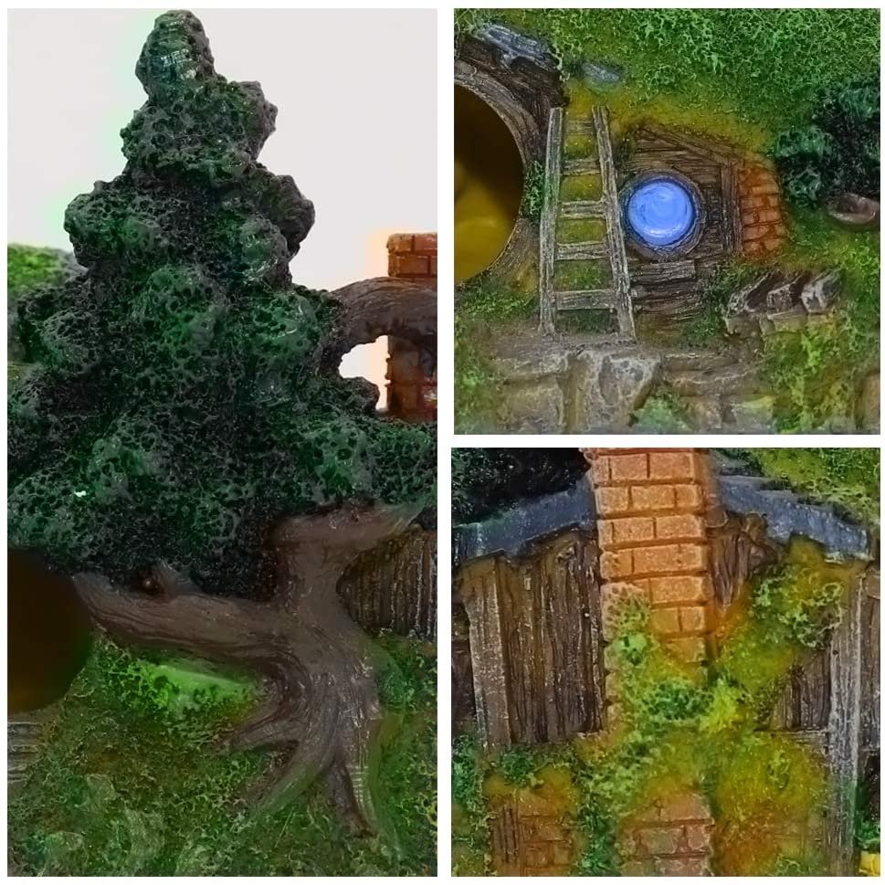 Aquarium Decoration Hobbit House Cave for Betta Hiding Reptile Hole House Shelter Fish Tank Ornament Rockery Landscaping