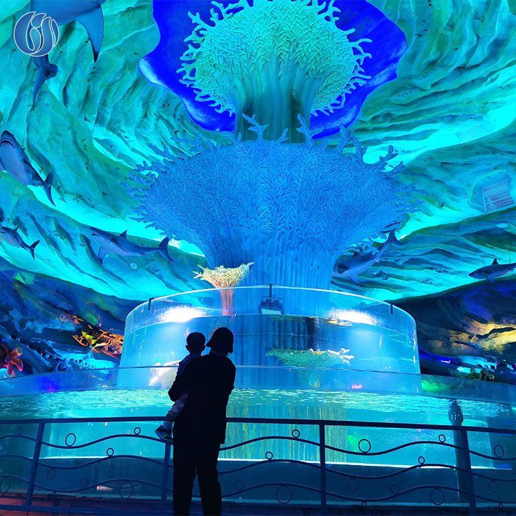 Lesheng High Standard Customized Cylindrical Acrylic Glass Aquarium, Large Cylindrical Aquarium Of Acrylic