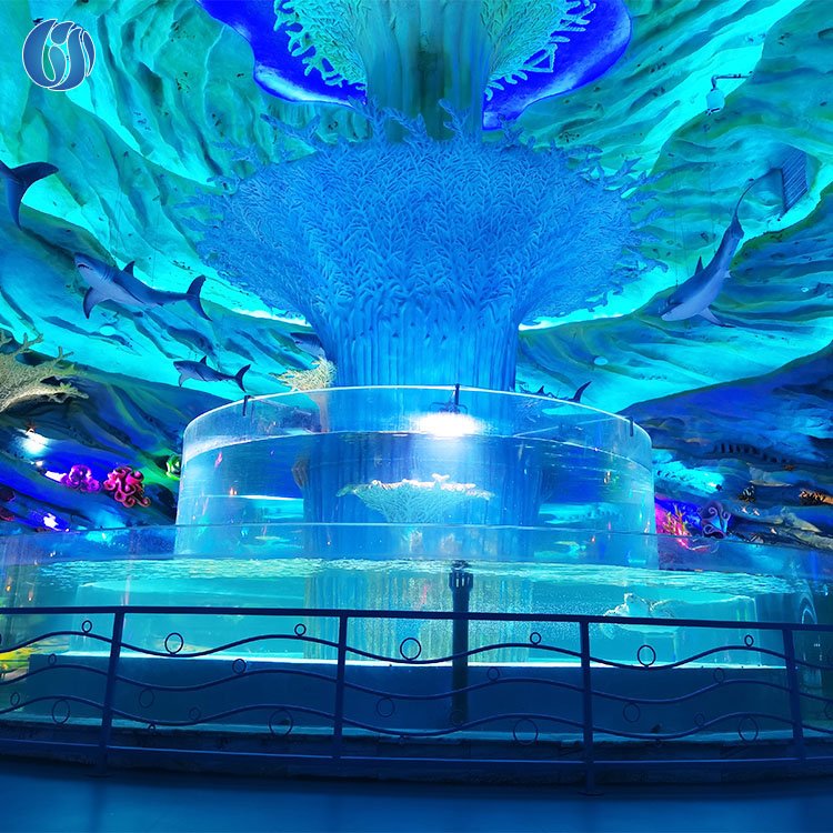 Lesheng High Standard Customized Cylindrical Acrylic Glass Aquarium, Large Cylindrical Aquarium Of Acrylic
