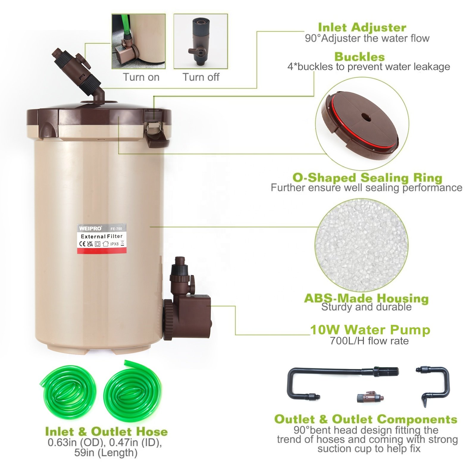 WEIPRO 10W/12W/19W Ultra-Quiet Plastic Aquarium Canister Filter System Multi-Layer Filtration External Fish Tank Pump Water Tank