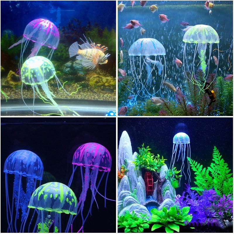 Aquarium Decoration Artificial Plant Jellyfish Swim Glowing Effect Fish Tanks Accessories Underwater Luminous Ornament Landscape