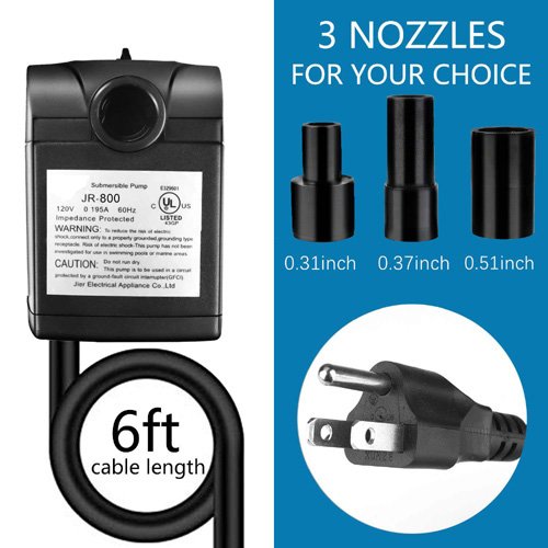 JR-800 Hmax 1.3m/4.3FT Quiet Adjustable Power Cord Hydroponics Pumps Mini Aquarium Water Pump For Garden Pond Water Fountain