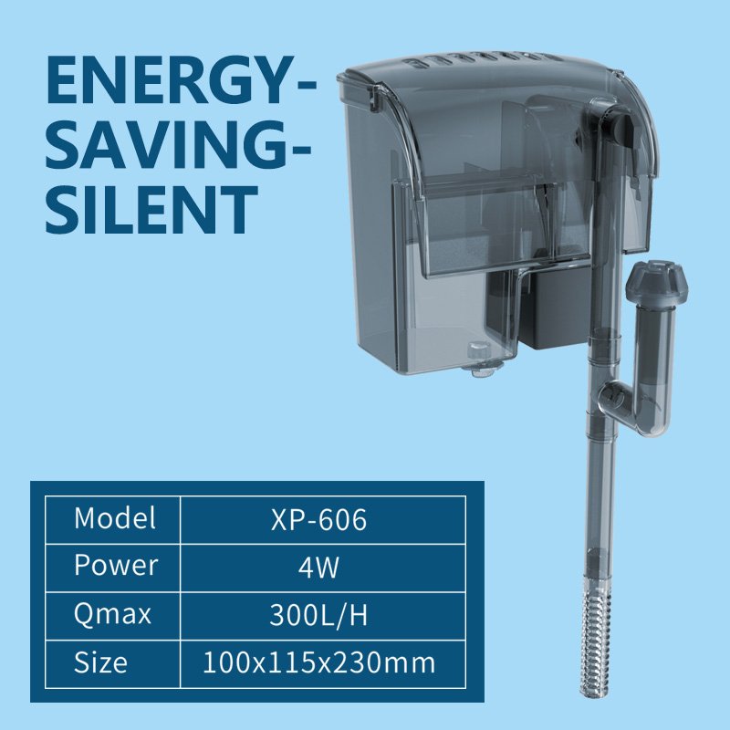 JENECA XP-606 Aquarium Hang On Filter Power Filter with Water Pump Adjustable Water Flow Oil Skimmer for Small Tank Filtration