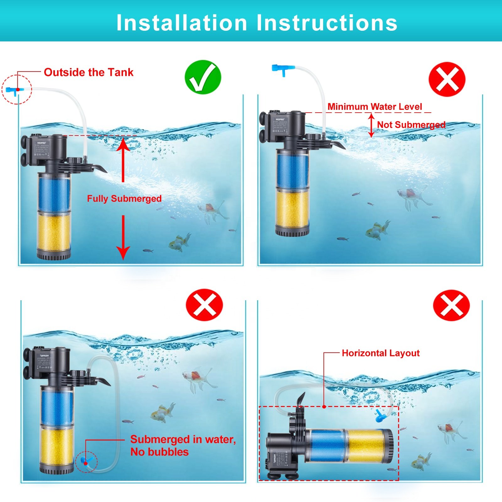 Factory Wholesale 5W/21W/30W Adjustable Water Flow Submersible Aquarium Fish Tank Filter Pump Multi-Filtering Internal Plastic