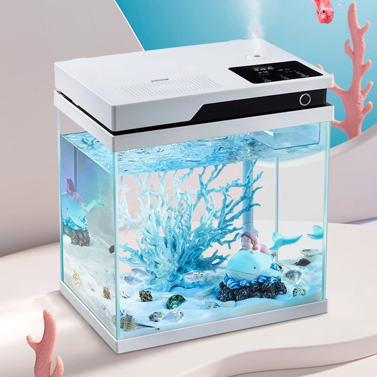 Small fish tank with auto feeder filter LED Intelligent desktop fish tank ecological aquarium for home office decoration