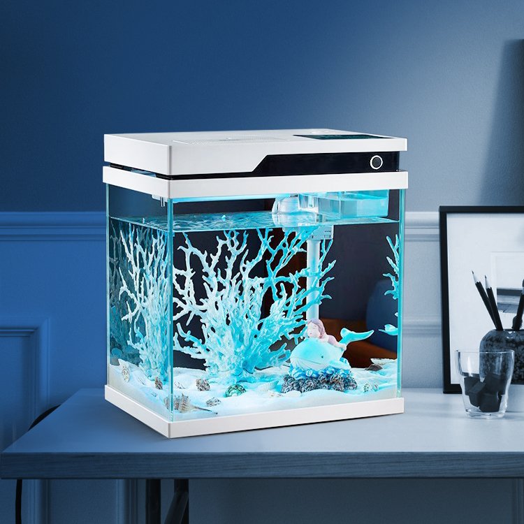 Small fish tank with auto feeder filter LED Intelligent desktop fish tank ecological aquarium for home office decoration