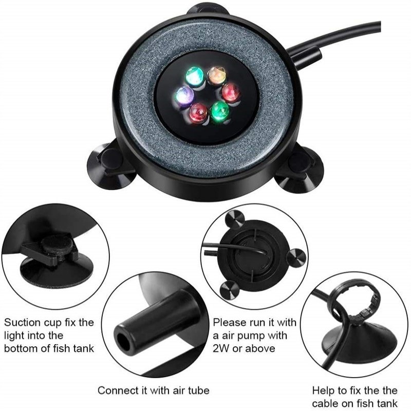 RGB Colorful Change Round Led Underwater Light 12v IP68 Fish Tank Aquarium Air Bubble Stone Light