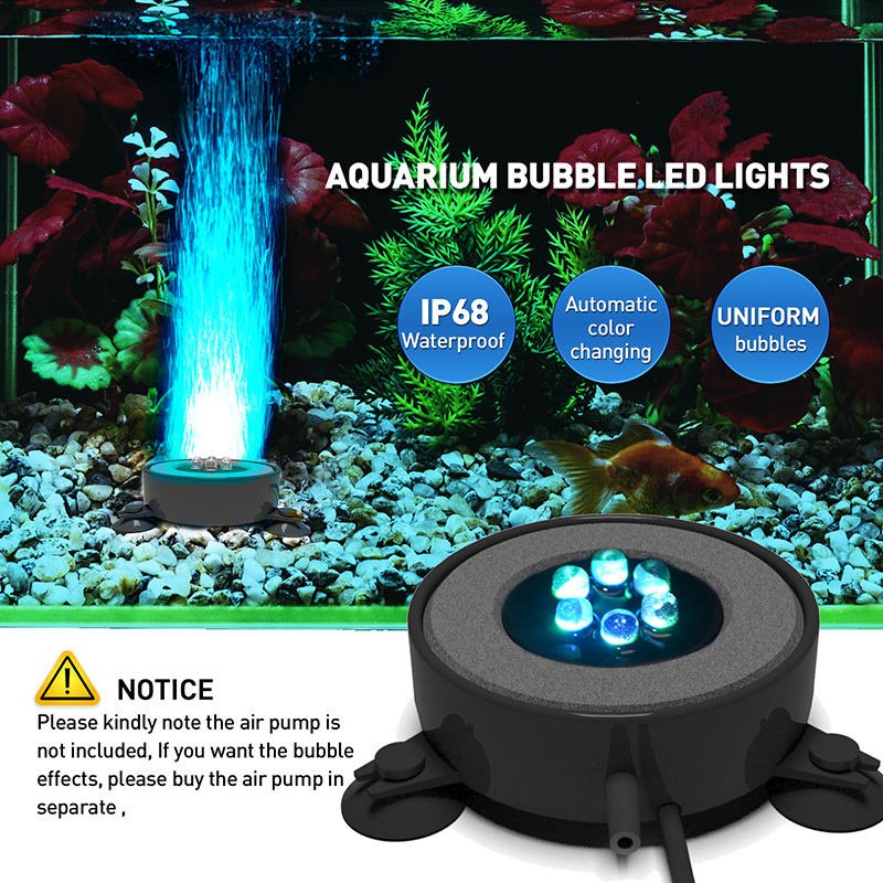 RGB Colorful Change Round Led Underwater Light 12v IP68 Fish Tank Aquarium Air Bubble Stone Light