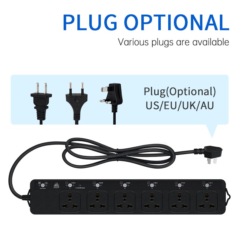 Smart Power Strip EU UK US AU Electrical Plug Sockets 6 Way Outlets Cord Remote Bluetooth APP control Aquarium device timing