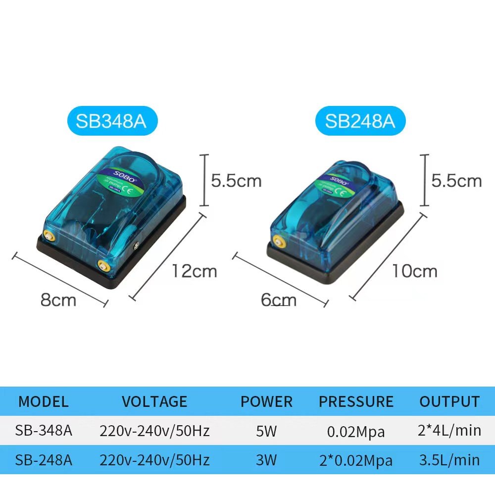 SOBO Ultra Silent Single Outlet Small Aquarium Air Pump, Fish Tank Aerator with Accessories Mini Oxygen Pumps SB-348A/SB-248A