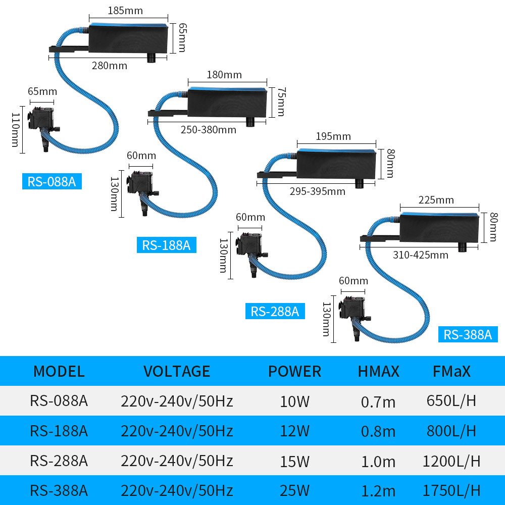 wholesale RS-088A 188A 288A 388A submersible pump filters aquarium fish tank upper air filter water filter
