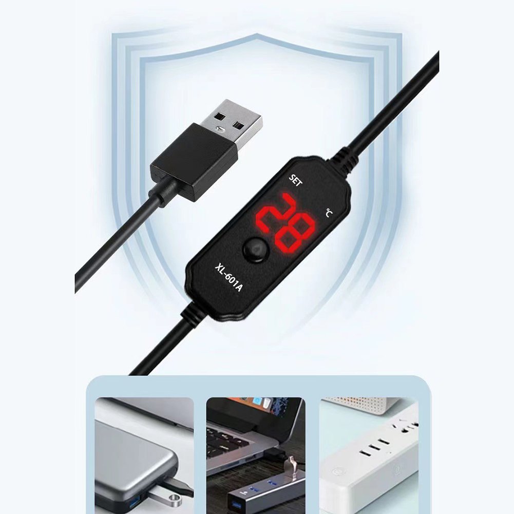 Aquarium Heater Adjustable Submersible Fish Tank Heater Digital Display External Temperature Controller 18-34C USB Mini