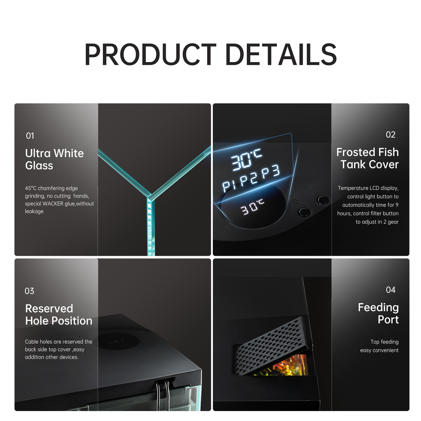 Factory Wholesale Small Ultra Clear Glass Aquarium Integrated Fish Tank Comes With Hidden Filter And Led Lighting