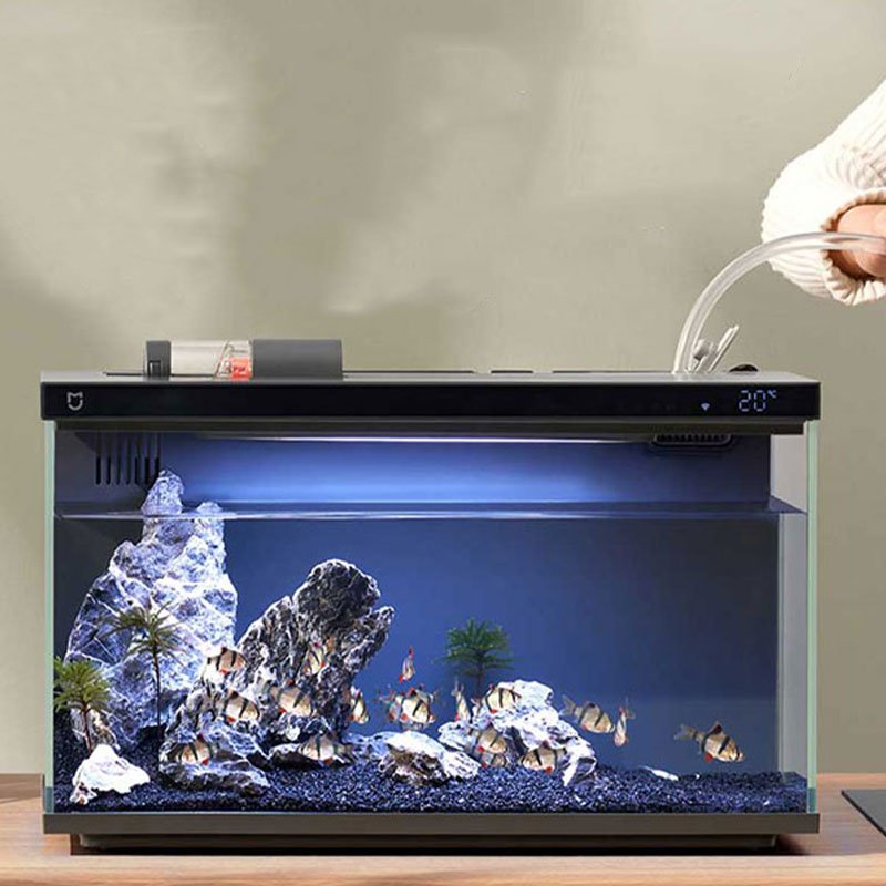 Glass Aquarium Fish Tank Intelligent Desktop Ecological Fish Tank with WIFI Control Feeding Box Light Filter