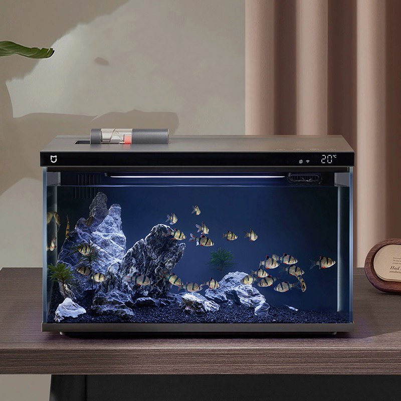 Glass Aquarium Fish Tank Intelligent Desktop Ecological Fish Tank with WIFI Control Feeding Box Light Filter