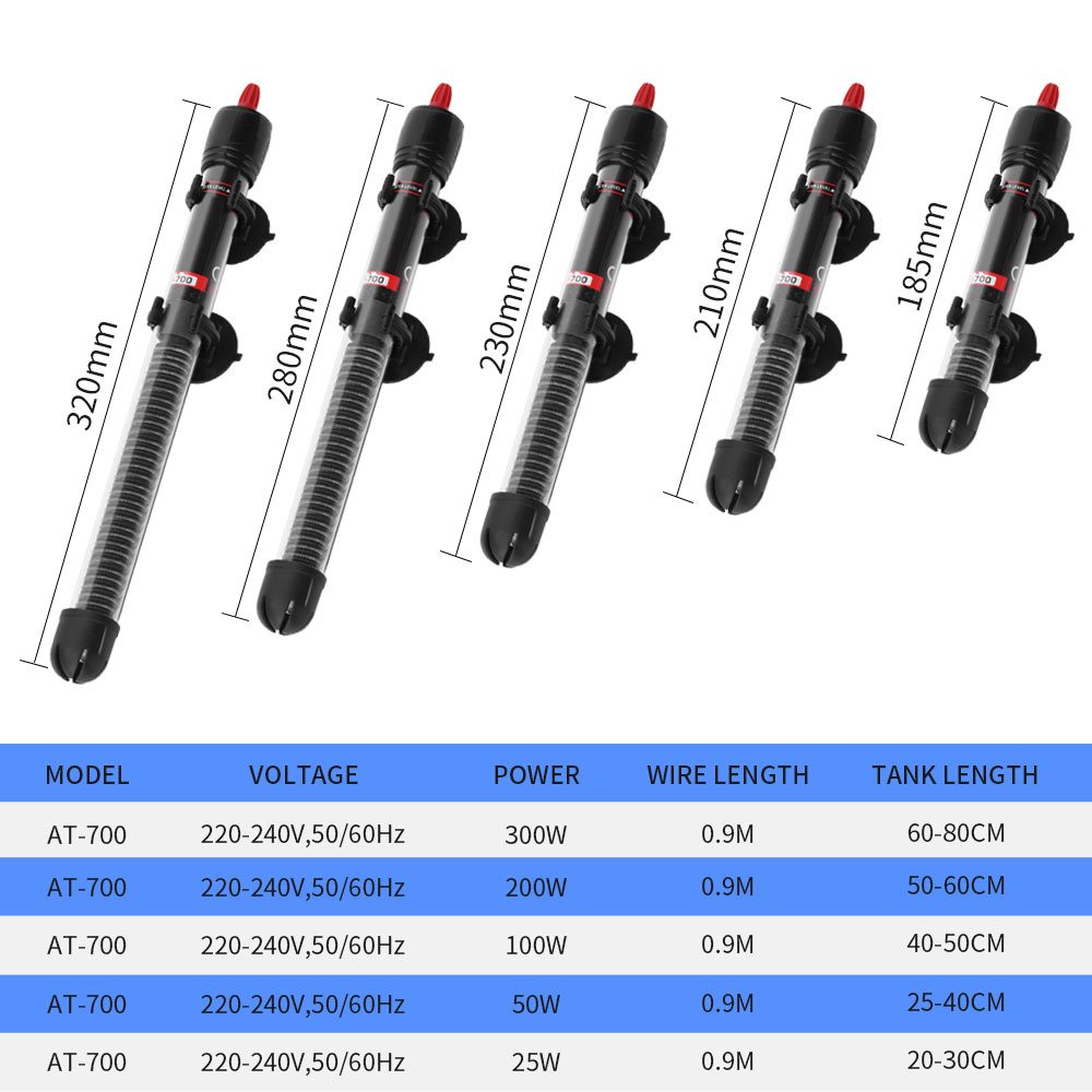 110V-220V Adjustable Temperature Thermostat Heater Rod Aquarium Heater Fish Tanks Accessories Water Heat 25W/50W/100W/200W/300W