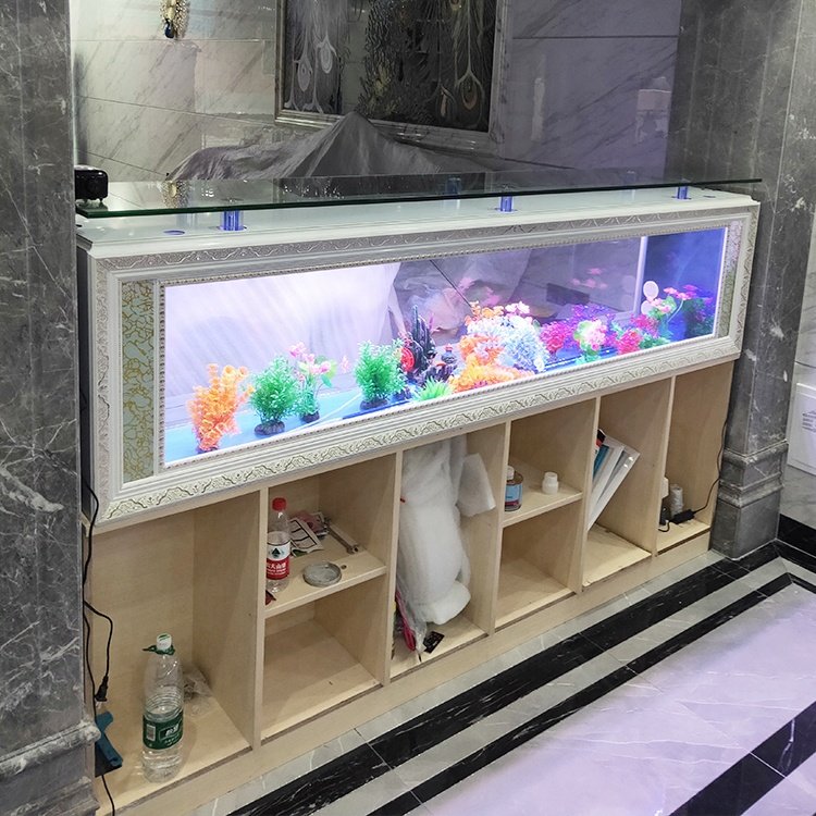 Customized large transparent cube with led lighting TV stand table display fish tank aquarium for living home
