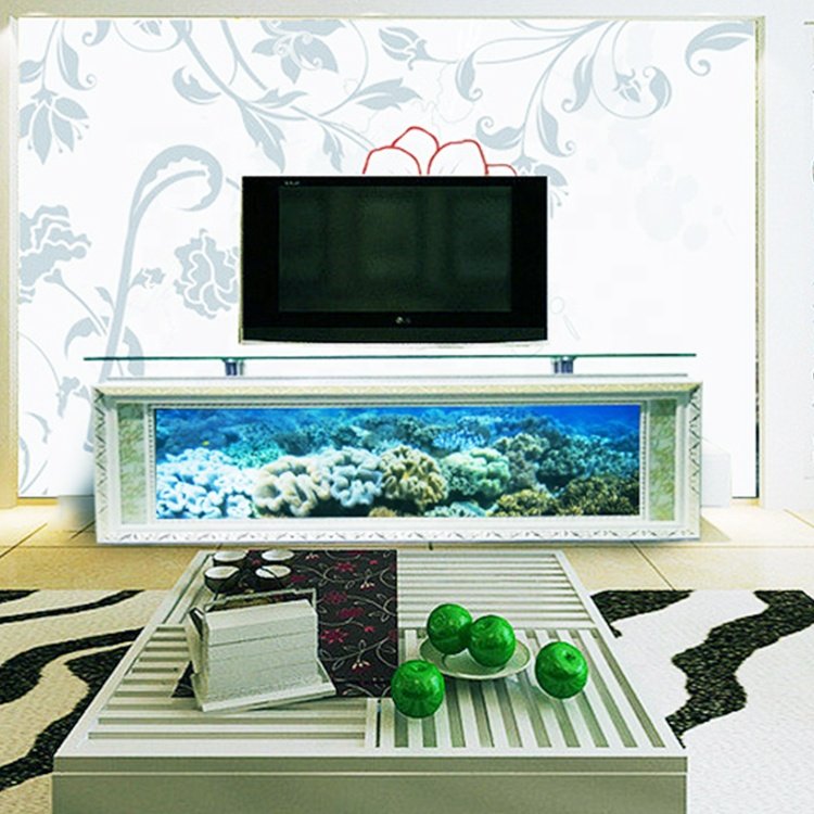 Customized large transparent cube with led lighting TV stand table display fish tank aquarium for living home