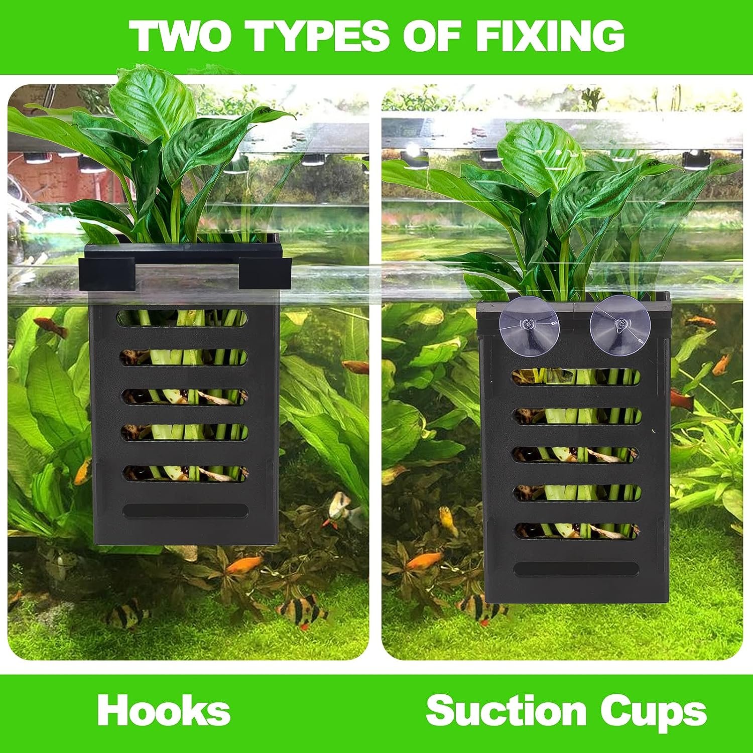 2024 New wn Aquarium Plant Holder with Hooks and Suction Cups, Hanging Aquatic Planter Cups for Aquarium Decorations Plants