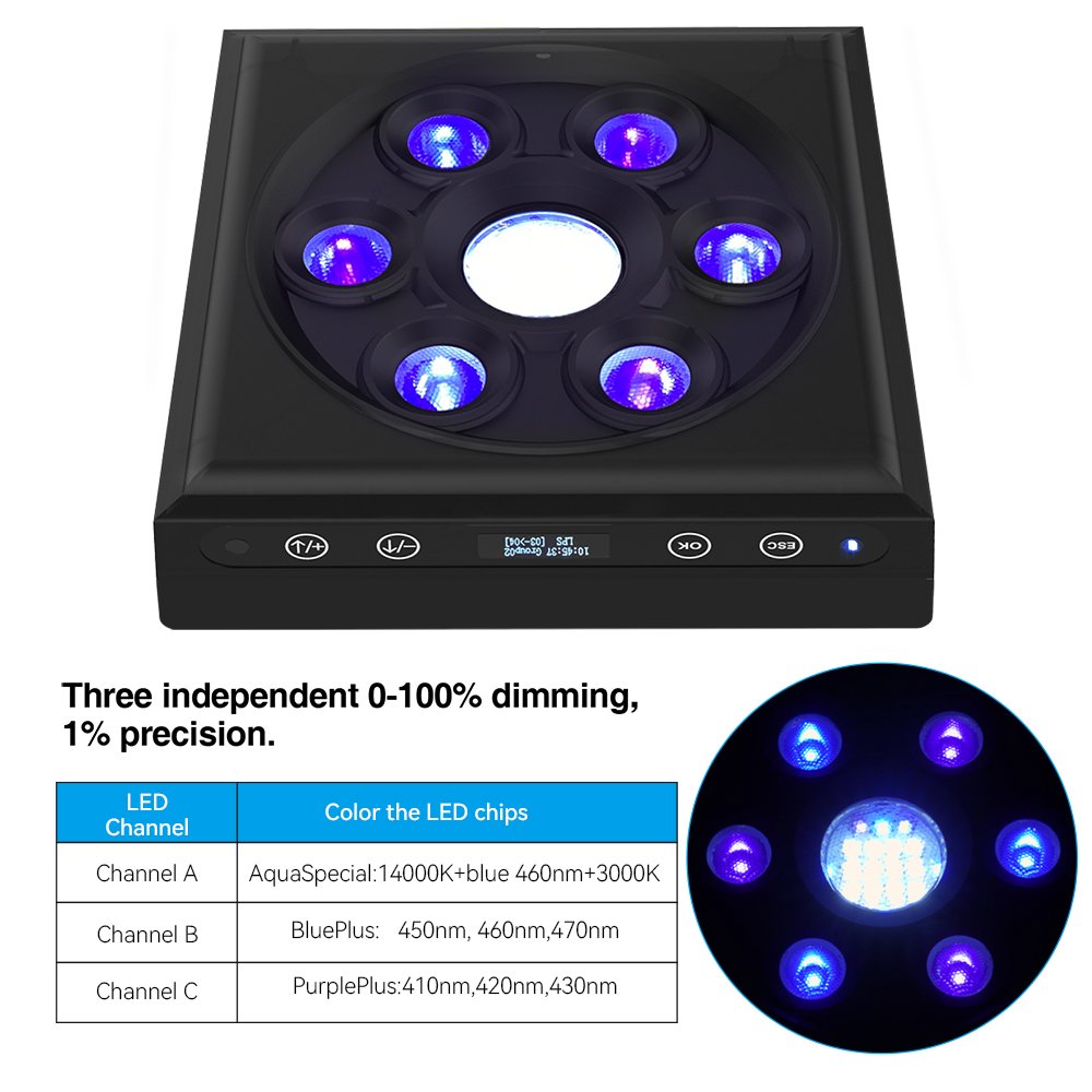 Ctlite 60W G7 3channels Dimming Individually Sunrise Sunset Group Control Full Spectrum LED Aquarium Lights