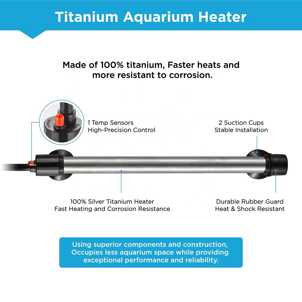 Factory Wholesale 50W-500W Stainless Steel Titanium Aquarium Heater with LED Display Preset Constant Temperature 26 Degrees